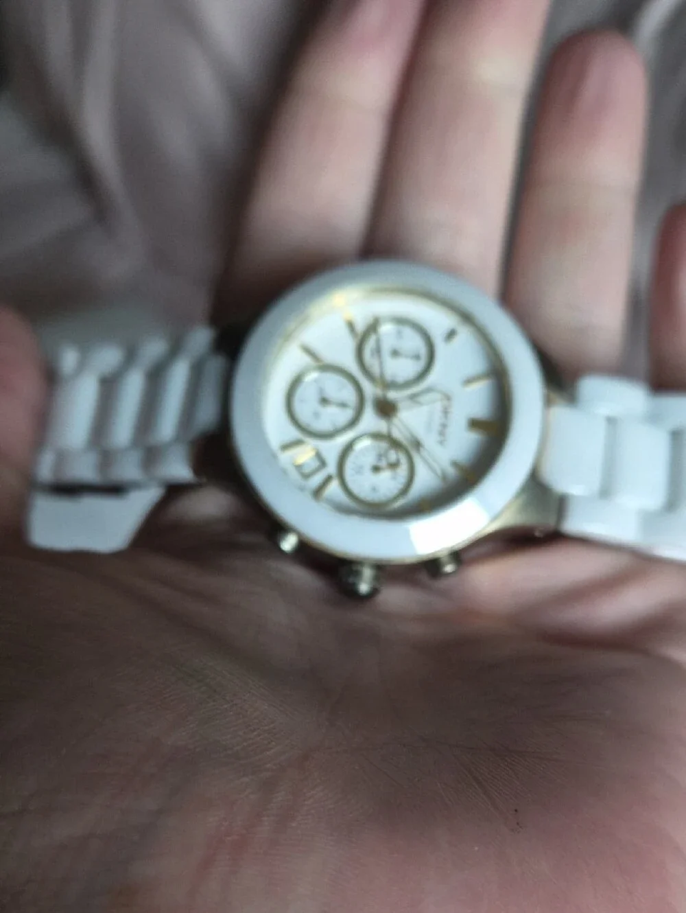 DKNY White Ceramic Chronograph Watch with Gold Accents